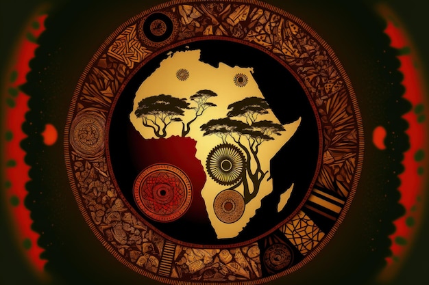 Afrika kaart illustratie met Afrikaanse kleuren zwarte geschiedenismaand Generatieve AI