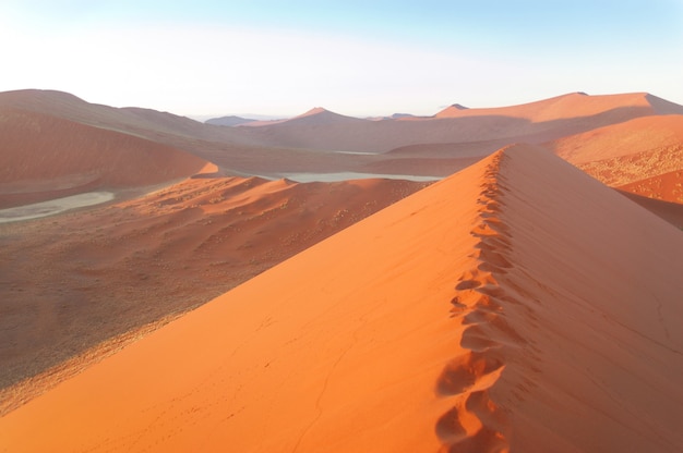 Afrikaans landschap, mooie zonsondergangduinen en aard van Namib-woestijn, Sossusvlei, Namibië, Zuid-Afrika