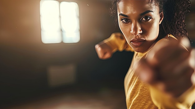 Afrikaanse Amerikaanse vrouw in vechtsportengymnastiek