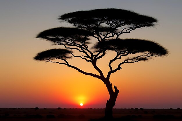 Foto afrikaanse boom zonsondergang