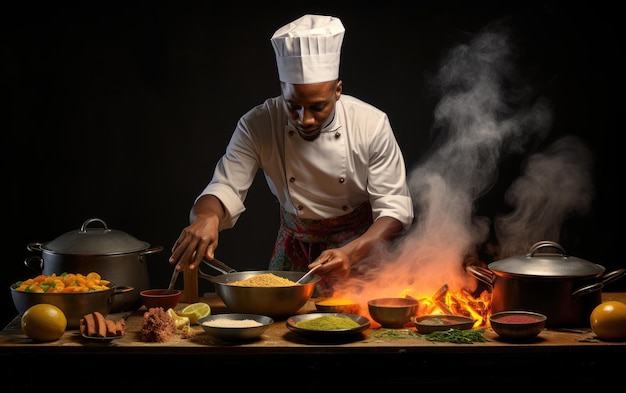 Afrikaanse chef-kok bereidt gourmet delicatessen voor met generatieve AI