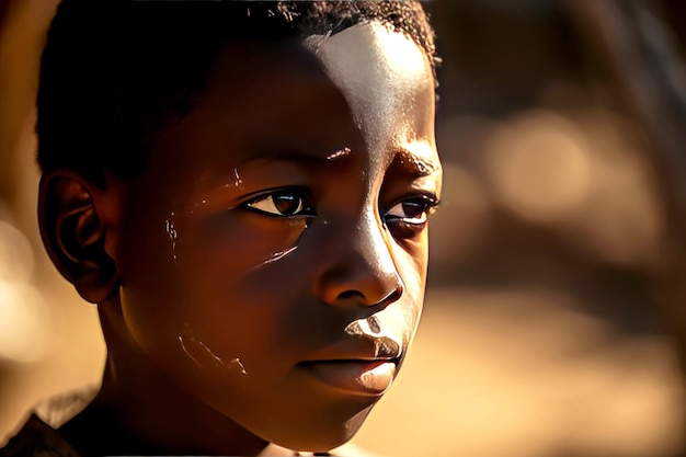 Afrikaanse jongen gebrek aan water Post verwerkte AI gegenereerde afbeelding