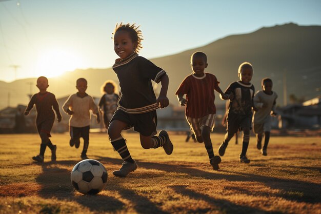 Afrikaanse kinderen spelen voetbal op het veld