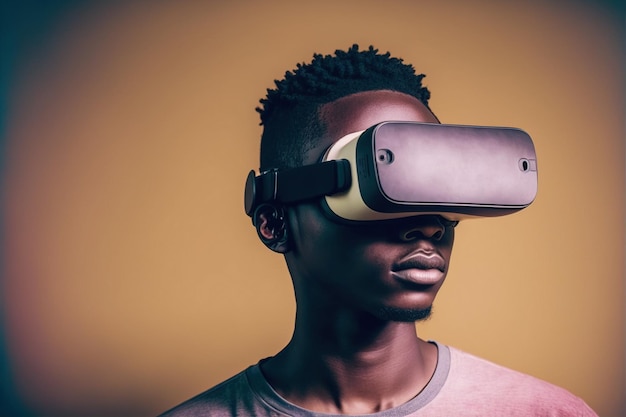 Afrikaanse man met virtual reality-bril staande studio schone achtergrond