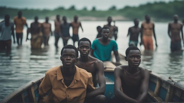 Afrikaanse migranten verloren in een gevaarlijke storm in de Middellandse Zee dromen van een Europese toekomst