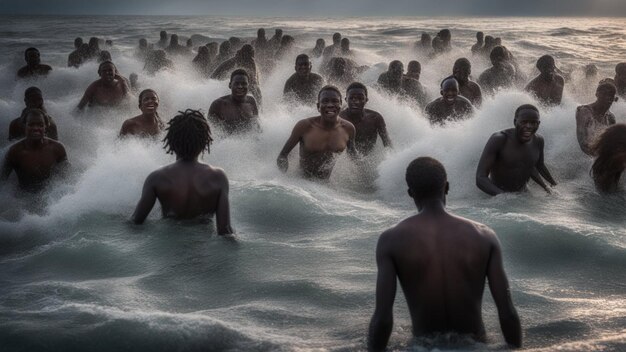 Afrikaanse migranten verloren in gevaarlijke storm in de Middellandse Zee