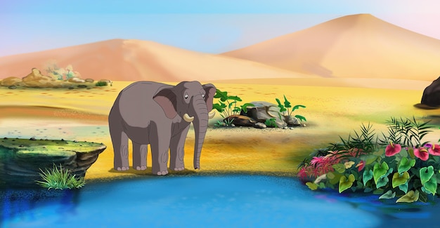 Afrikaanse olifant dichtbij een vijverillustratie