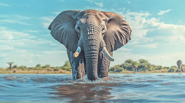 Afrikaanse olifant die door de ondiepe wateren waadt Generatieve AI