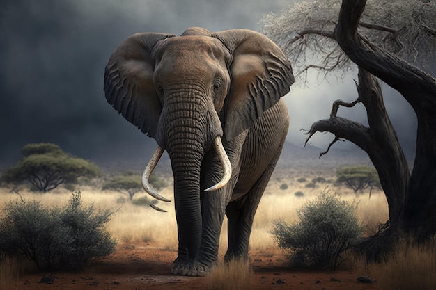 Afrikaanse olifant in de savanne Gemaakt met generatieve AI-technologie