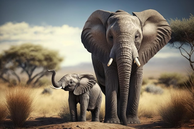 Afrikaanse olifant in de savanne Gemaakt met generatieve AI-technologie