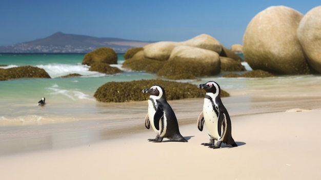 Afrikaanse pinguïns op een strand Illustratie AI GenerativexA