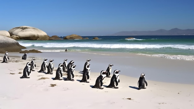 Afrikaanse pinguïns op een strand Illustratie AI GenerativexA