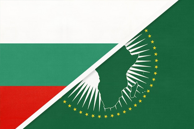 Afrikaanse Unie en Bulgarije nationale vlag van textiel Afrika continent vs Bulgaars symbool