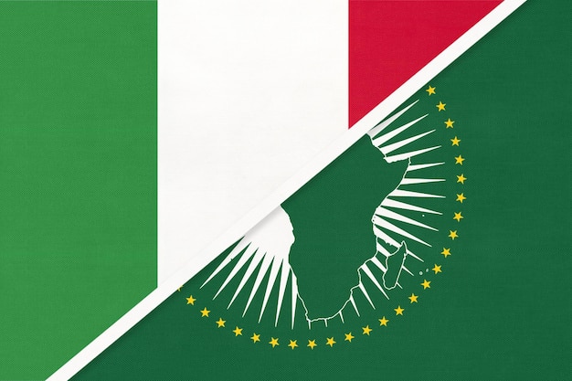 Afrikaanse Unie en Italië nationale vlag van textiel Afrika continent vs Italiaans symbool