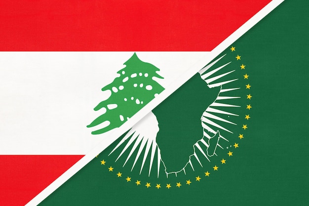 Afrikaanse Unie en Libanon nationale vlag van textiel Afrika continent vs Libanees symbool