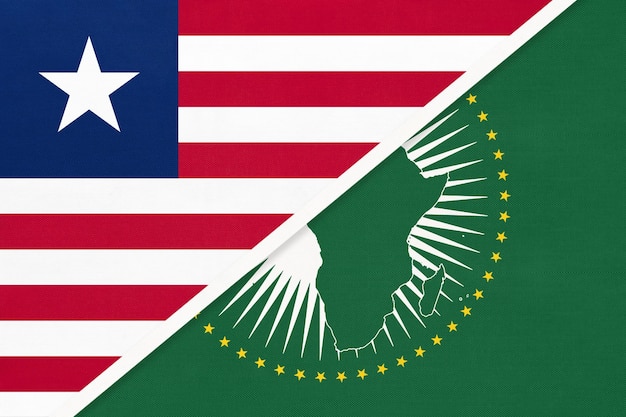 Afrikaanse Unie en Liberia nationale vlag van textiel Afrika continent vs Liberiaans symbool