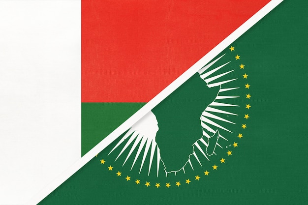 Afrikaanse unie en madagaskar nationale vlag van textiel afrika continent vs malagasi symbool