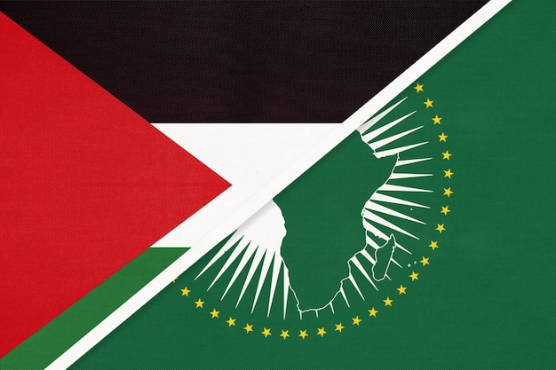 Afrikaanse Unie en Palestijnse nationale vlag van textiel Afrika continent vs Palestijns symbool