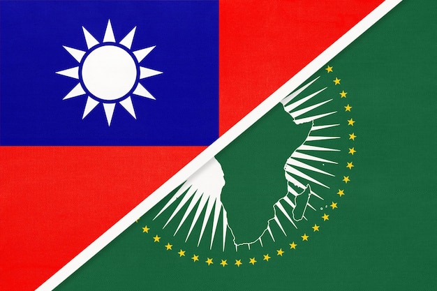 Afrikaanse unie en taiwan of republiek china nationale vlag van textiel afrika continent vs taiwanees symbool