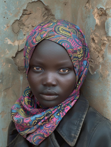 Afrikaanse vrouw in een turban traditionele kleding en interieur Een meisje met sieraden in gekleurde kleding zwarte mooie huid en behoud van haar Afrikaanse etnische afkomst