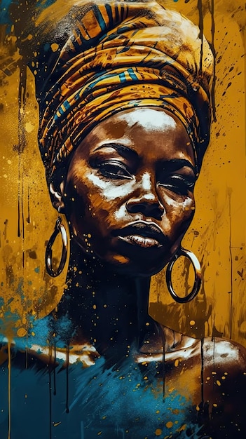 Afrikaanse vrouw in gele en azuurblauwe chique illustraties