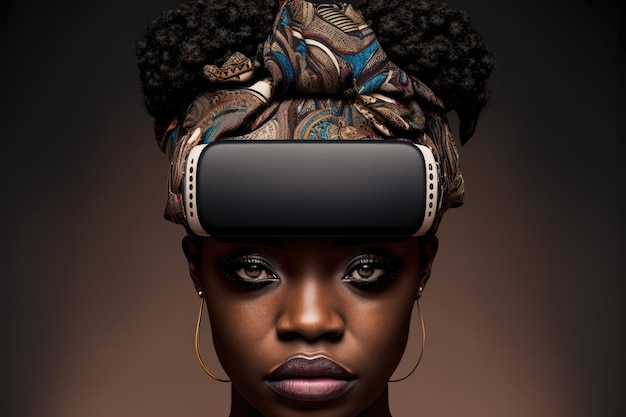 Afrikaanse vrouw met virtual reality-bril staande studio schone achtergrond