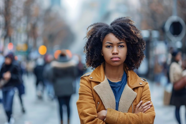 Afrikaanse vrouw poseert serieus voor de camera.