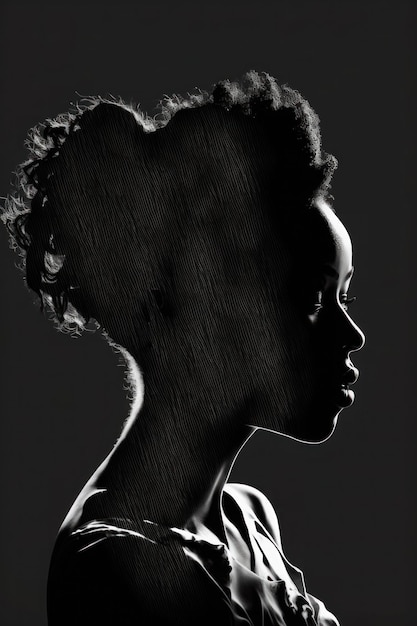 Afrikaanse vrouw silhouet zwart meisje op een donkere achtergrond kracht en onafhankelijkheid ai generatieve achtergrondverlichting