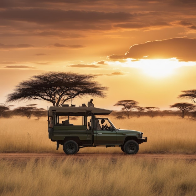 Afrikaanse wilde dieren in de natuur safari in Afrika jonge mannen en vrouwen met hun jeep op een
