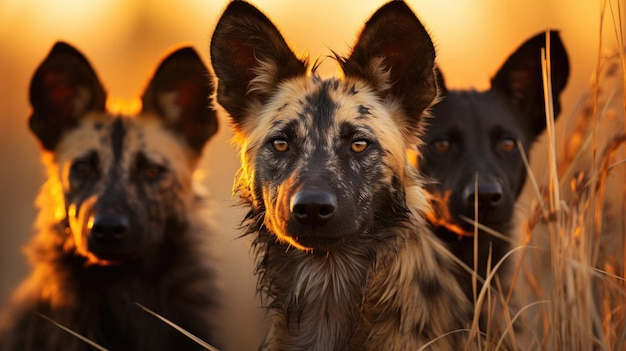 Foto afrikaanse wilde honden spelen