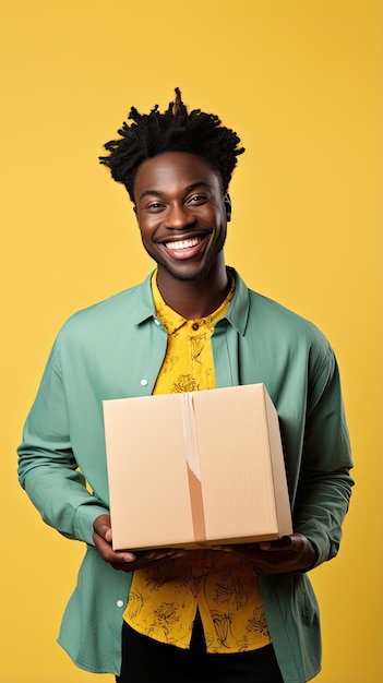 Afrikaanse zwarte man met een doos