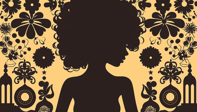 Afro African American woman with flowers in hair Abstract woman portrait American black skin