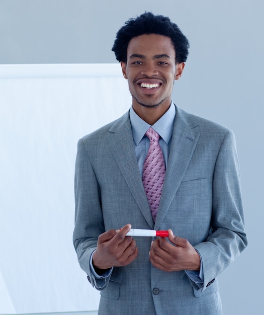 Afro-American businessman giving a presentation