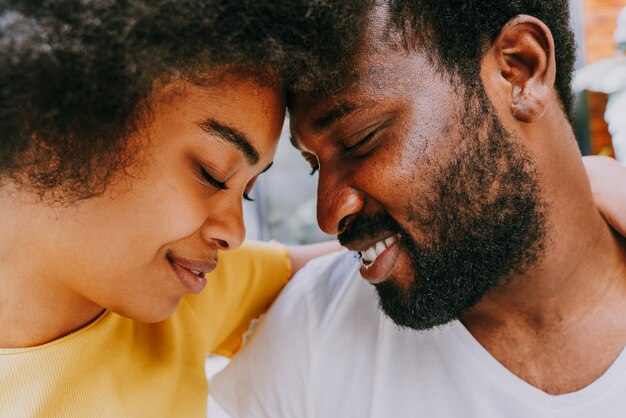 Afro american couple in at home in the garden - Beautiful black couple spending time together