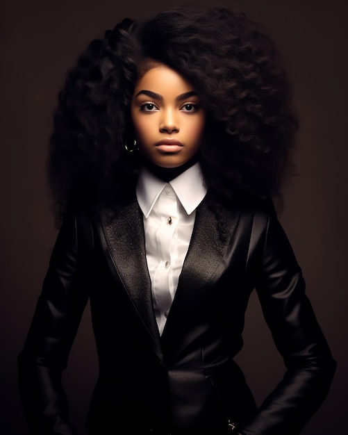 Afro American Cute Model in Curly hair style and Classic Formal Suit