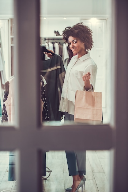 Afro American girl doing shopping