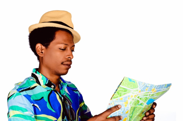 Afro american man holding map