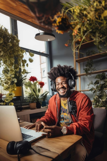 Afro American Man working at home Freelancer Digital Nomad