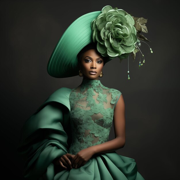 Afro American model wearing a Haute Couture dress