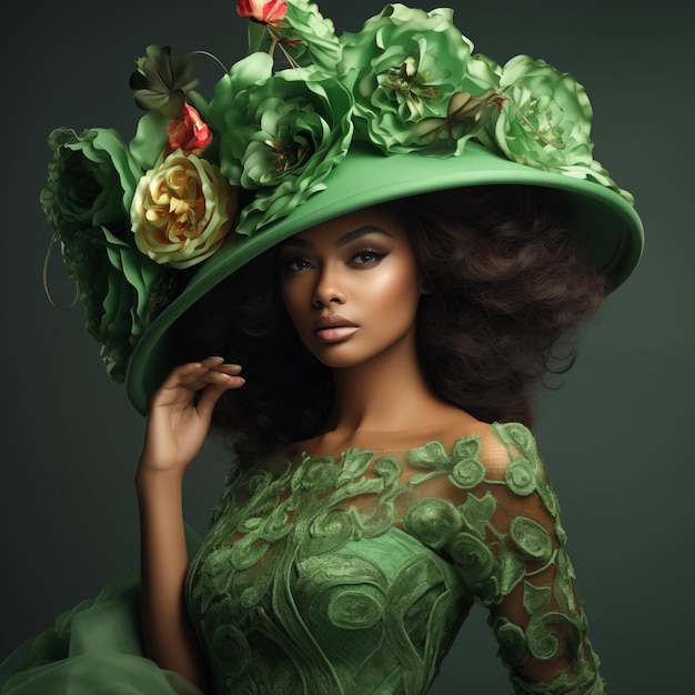 Afro American model wearing a Haute Couture dress