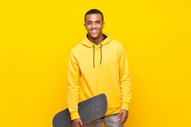 Afro American skater man over isolated white background