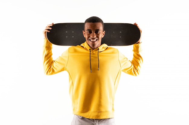 Afro American skater man over isolated white   