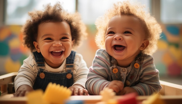 Afro-Amerikaanse en blanke baby's krijgen een band in de kinderopvang