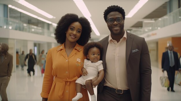 Afro-Amerikaanse familie winkelen in het winkelcentrum Foto met kopie