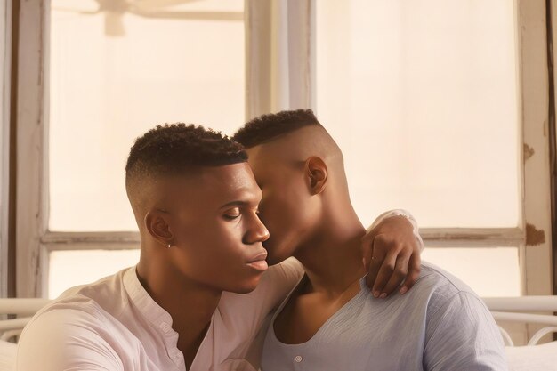 Afro-Amerikaanse homoseksuele mannen genieten samen van een gelukkig moment