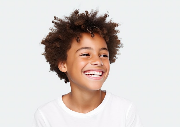 Afro-Amerikaanse jongen glimlachend geïsoleerd op witte achtergrond AI generatief