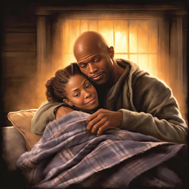 Afro-Amerikaanse man en vrouw in bed thuis verliefde paar