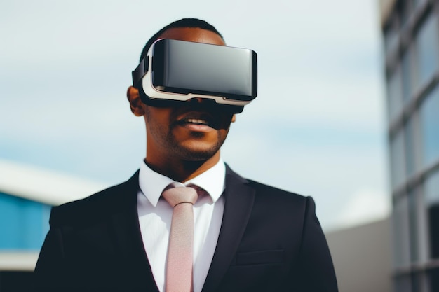 Afro-Amerikaanse man kerel zakenman computertechnologie mannelijke vr-headset virtual reality-bril