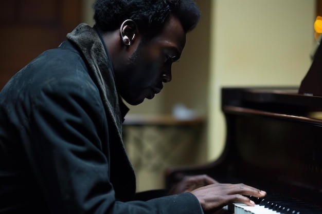 Afro-Amerikaanse man piano in een jazzbar Generate Ai