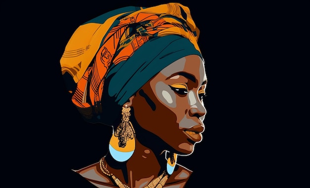 afro-amerikaanse vrouw gezicht portret heldere igital gegenereerde illustratie